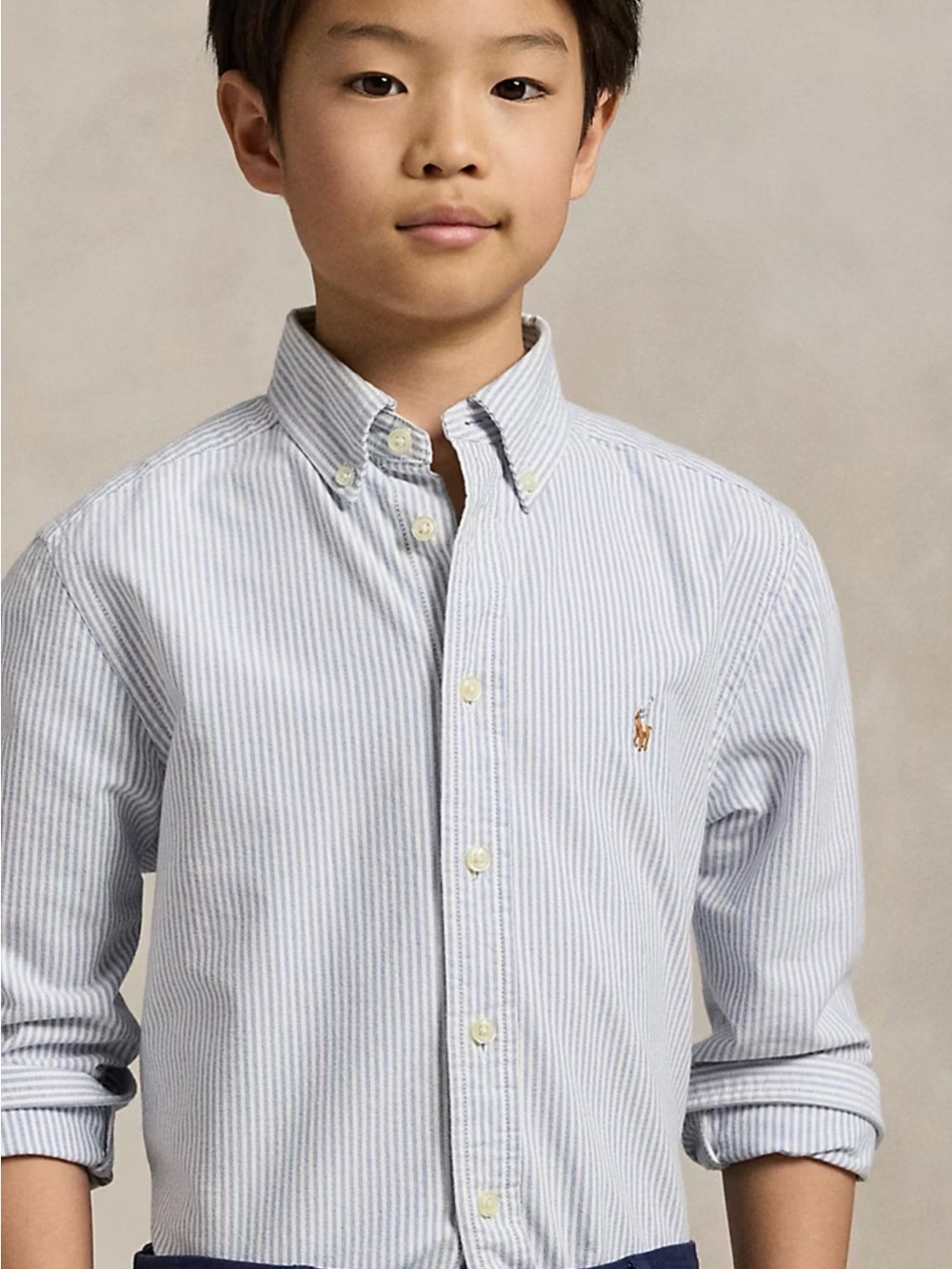 Polo Ralph Lauren Boy’s Light Blue & White Striped Button-Down Oxford Shirt S 8